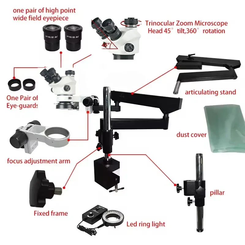 2026 New 3.5X-100X Flexible Ar - Articulating Arm Boom Stand Microscope recension och pris